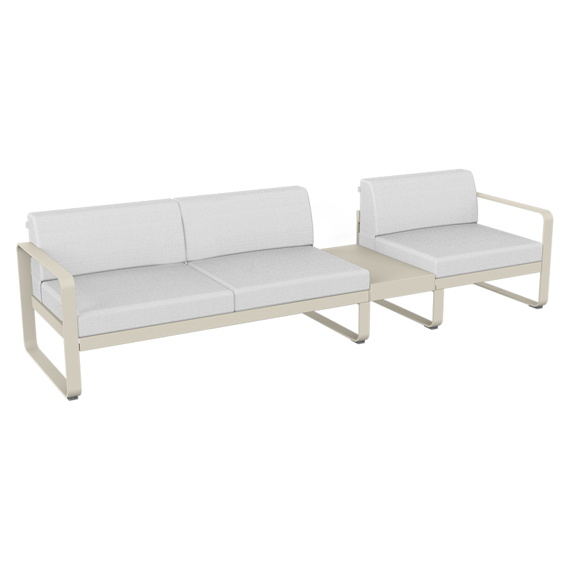 Load image into Gallery viewer, Fermob Bellevie Modular Sofa Composition 1B – Clay Grey frame with Off-White fabric cushions
