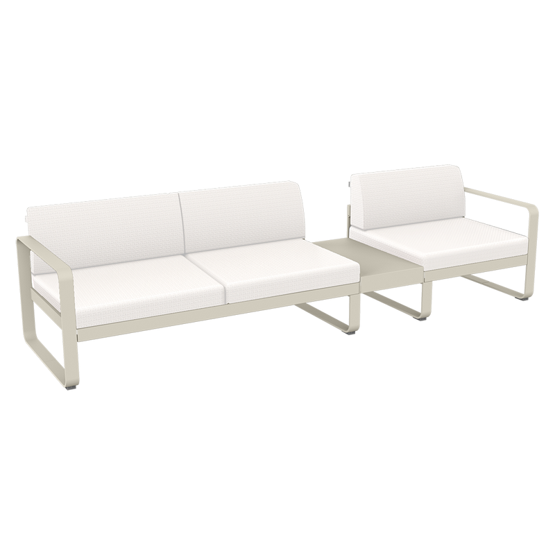 Load image into Gallery viewer, Fermob Bellevie Modular Sofa Composition 1B – Clay Grey frame with Pearl fabric cushions
