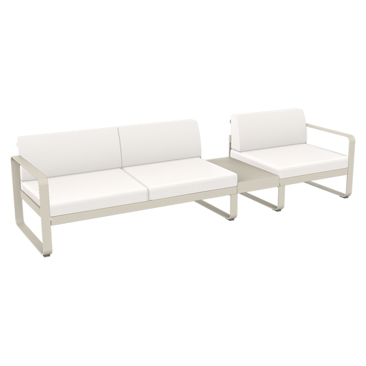 Fermob Bellevie Modular Sofa Composition 1B – Clay Grey frame with Pearl fabric cushions