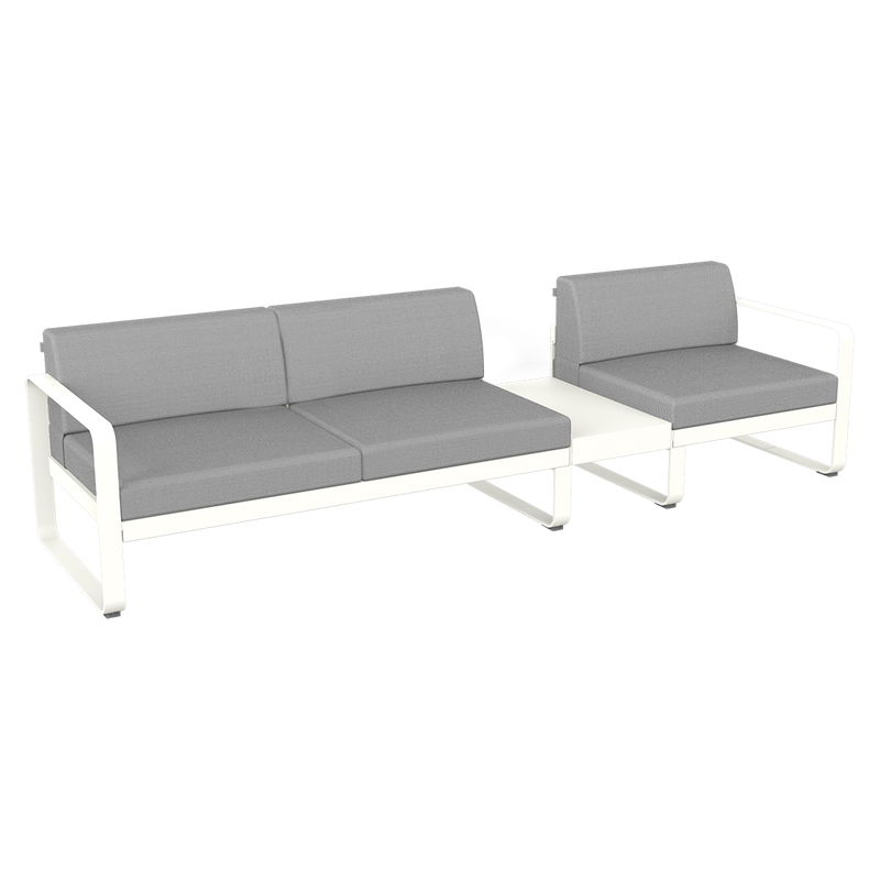 Load image into Gallery viewer, Fermob Bellevie Modular Sofa Composition 1B – Cotton White frame with Flannel Grey fabric cushions
