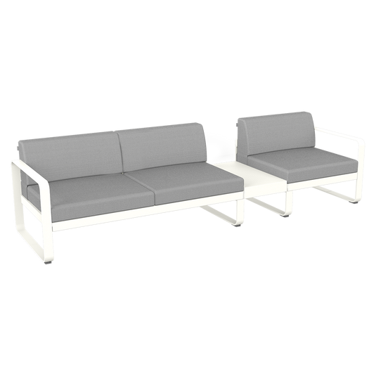 Fermob Bellevie Modular Sofa Composition 1B – Cotton White frame with Flannel Grey fabric cushions