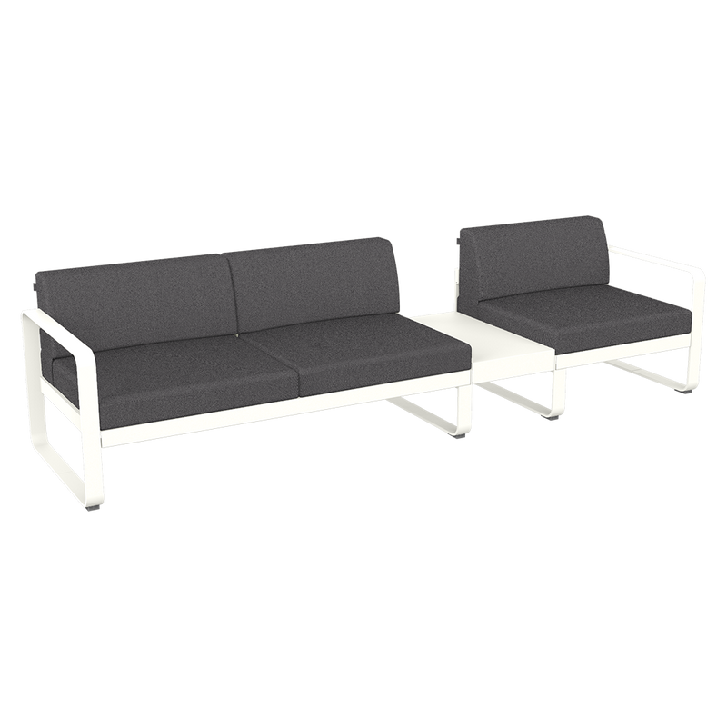 Load image into Gallery viewer, Fermob Bellevie Modular Sofa Composition 1B – Cotton White frame with Graphite Grey fabric cushions
