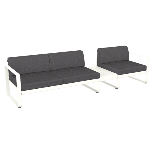 Fermob Bellevie Modular Sofa Composition 1B – Cotton White frame with Graphite Grey fabric cushions