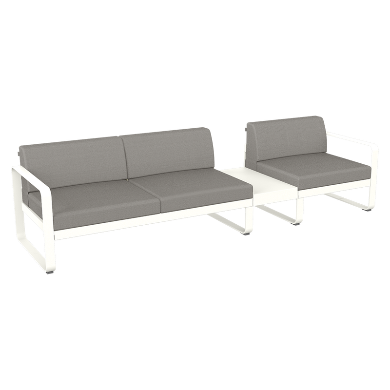 Load image into Gallery viewer, Fermob Bellevie Modular Sofa Composition 1B – Cotton White frame with Grey Taupe fabric cushions
