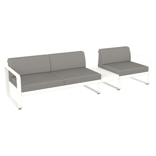 Fermob Bellevie Modular Sofa Composition 1B – Cotton White frame with Grey Taupe fabric cushions