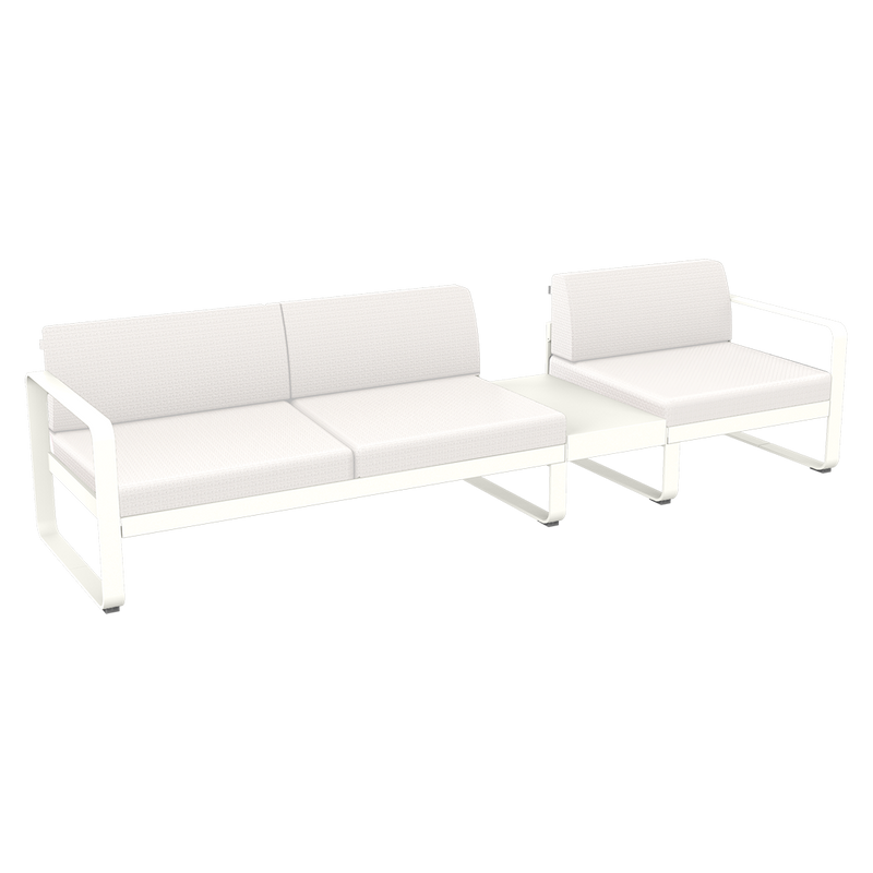 Load image into Gallery viewer, Fermob Bellevie Modular Sofa Composition 1B – Cotton White frame with Pearl fabric cushions
