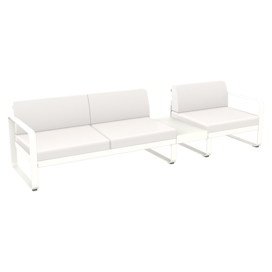 Fermob Bellevie Modular Sofa Composition 1B – Cotton White frame with Pearl fabric cushions