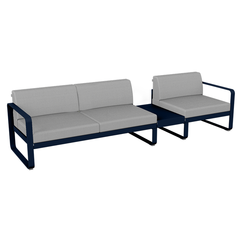 Load image into Gallery viewer, Fermob Bellevie Modular Sofa Composition 1B – Deep Blue frame with Flannel Grey fabric cushions
