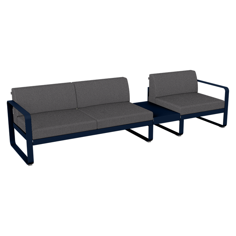 Load image into Gallery viewer, Fermob Bellevie Modular Sofa Composition 1B – Deep Blue frame with Graphite Grey fabric cushions
