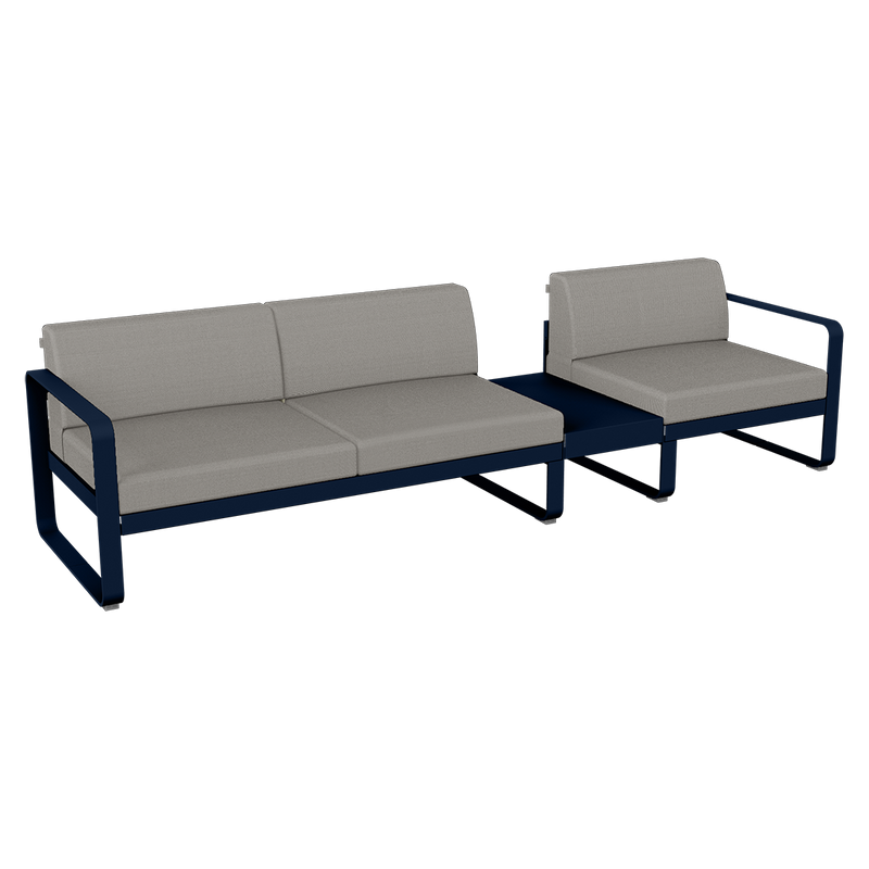 Load image into Gallery viewer, Fermob Bellevie Modular Sofa Composition 1B – Deep Blue frame with Grey Taupe fabric cushions
