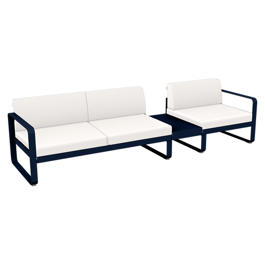 Fermob Bellevie Modular Sofa Composition 1B – Deep Blue frame with Pearl fabric cushions