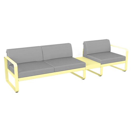 Fermob Bellevie Modular Sofa Composition 1B – Frosted Lemon frame with Flannel Grey fabric cushions