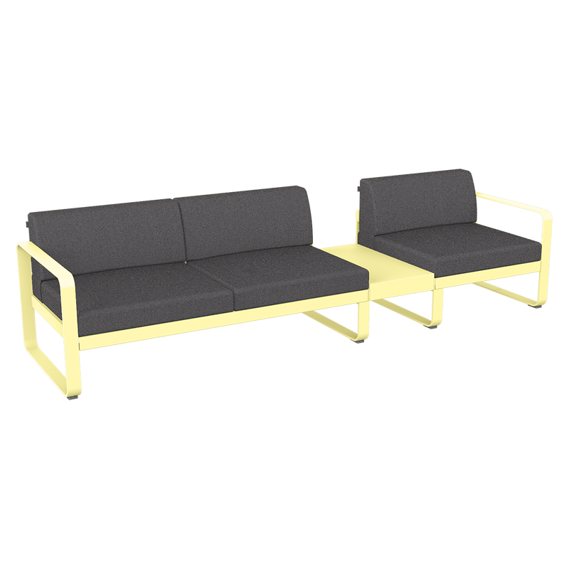Load image into Gallery viewer, Fermob Bellevie Modular Sofa Composition 1B – Frosted Lemon frame with Graphite Grey fabric cushions
