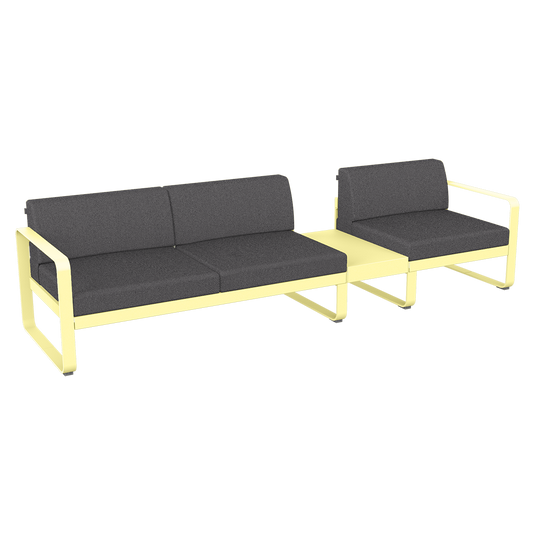 Fermob Bellevie Modular Sofa Composition 1B – Frosted Lemon frame with Graphite Grey fabric cushions