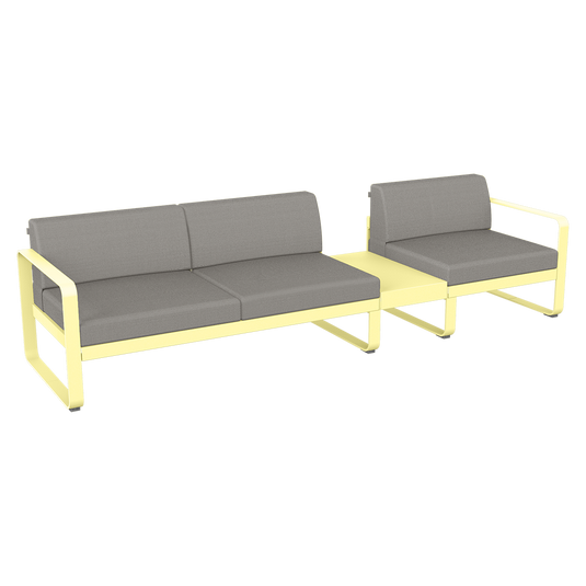 Fermob Bellevie Modular Sofa Composition 1B – Frosted Lemon frame with Grey Taupe fabric cushions