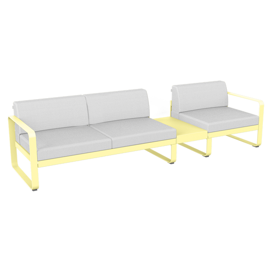 Fermob Bellevie Modular Sofa Composition 1B – Frosted Lemon frame with Off-White fabric cushions