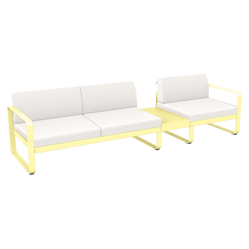 Load image into Gallery viewer, Fermob Bellevie Modular Sofa Composition 1B – Frosted Lemon frame with Pearl fabric cushions
