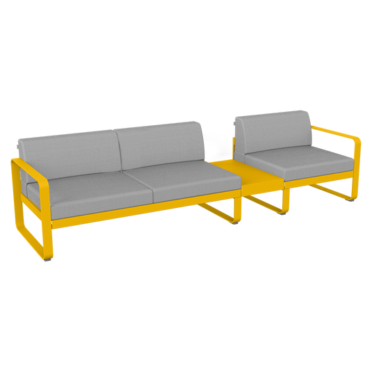 Fermob Bellevie Modular Sofa Composition 1B – Honey frame with Flannel Grey fabric cushions