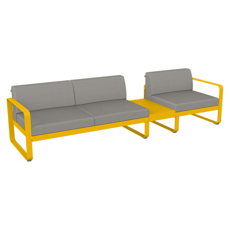 Load image into Gallery viewer, Fermob Bellevie Modular Sofa Composition 1B – Honey frame with Grey Taupe fabric cushions
