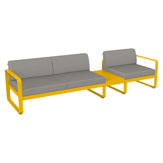 Fermob Bellevie Modular Sofa Composition 1B – Honey frame with Grey Taupe fabric cushions