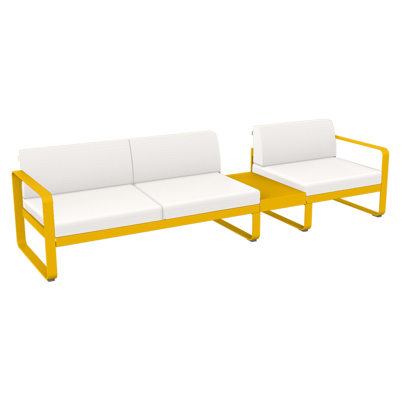 Load image into Gallery viewer, Fermob Bellevie Modular Sofa Composition 1B – Honey frame with Pearl fabric cushions

