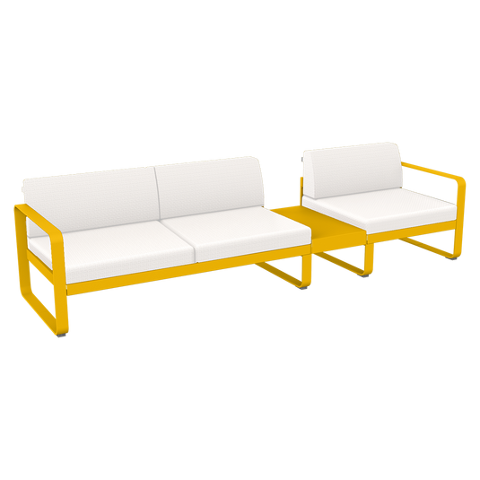 Fermob Bellevie Modular Sofa Composition 1B – Honey frame with Pearl fabric cushions