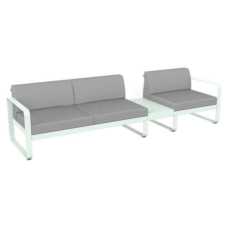 Load image into Gallery viewer, Fermob Bellevie Modular Sofa Composition 1B – Ice Mint frame with Flannel Grey fabric cushions
