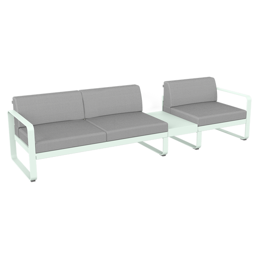 Fermob Bellevie Modular Sofa Composition 1B – Ice Mint frame with Flannel Grey fabric cushions