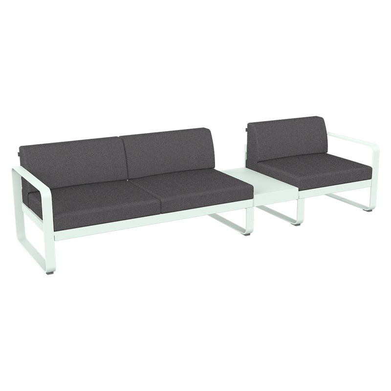 Load image into Gallery viewer, Fermob Bellevie Modular Sofa Composition 1B – Ice Mint frame with Graphite Grey fabric cushions

