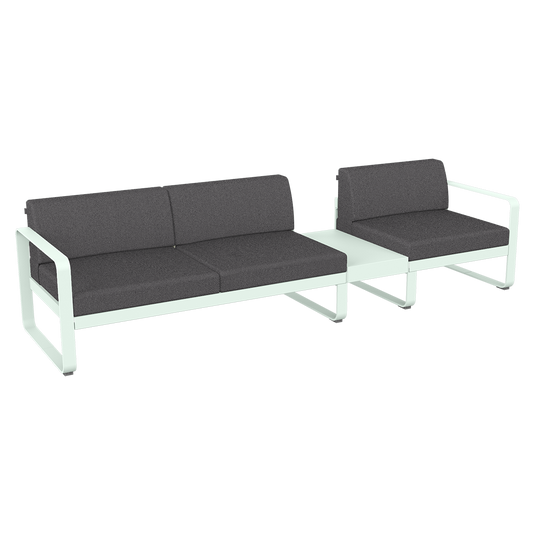 Fermob Bellevie Modular Sofa Composition 1B – Ice Mint frame with Graphite Grey fabric cushions
