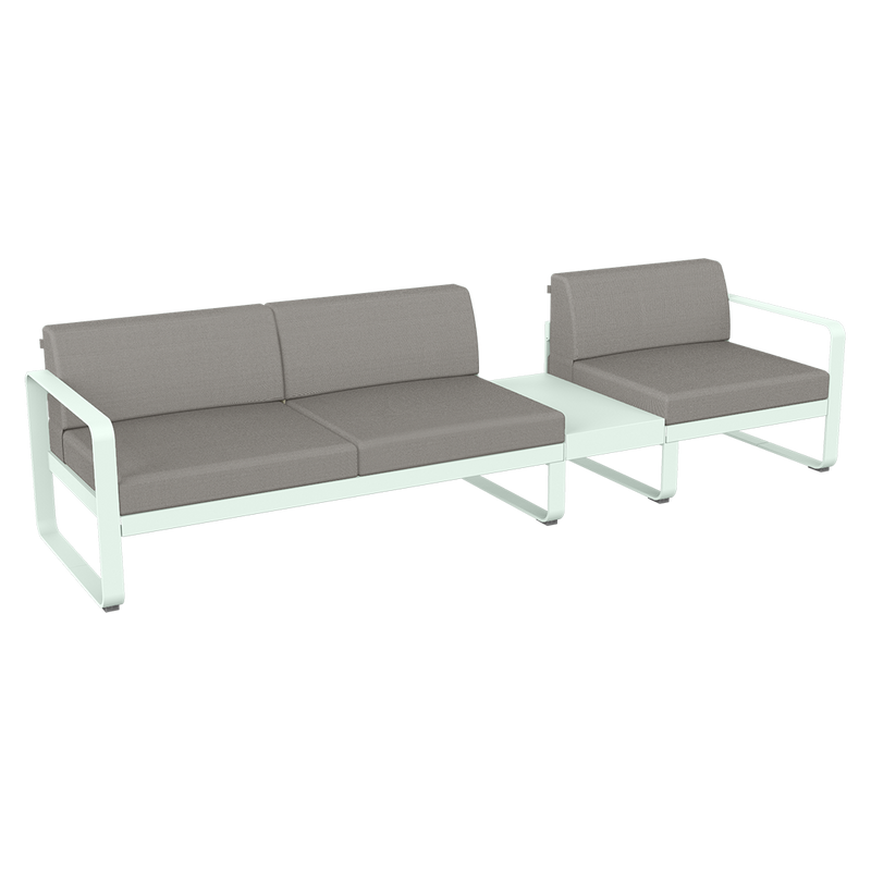 Load image into Gallery viewer, Fermob Bellevie Modular Sofa Composition 1B – Ice Mint frame with Grey Taupe fabric cushions
