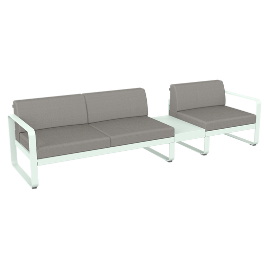 Fermob Bellevie Modular Sofa Composition 1B – Ice Mint frame with Grey Taupe fabric cushions