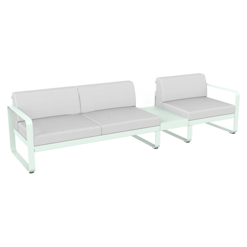 Load image into Gallery viewer, Fermob Bellevie Modular Sofa Composition 1B – Ice Mint frame with Off-White fabric cushions
