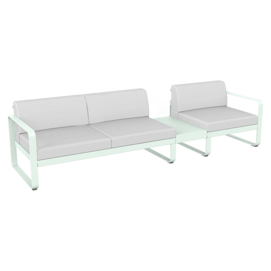 Fermob Bellevie Modular Sofa Composition 1B – Ice Mint frame with Off-White fabric cushions