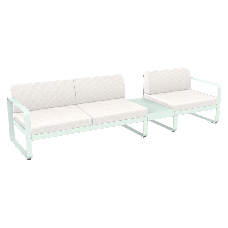 Load image into Gallery viewer, Fermob Bellevie Modular Sofa Composition 1B – Ice Mint frame with Pearl fabric cushions
