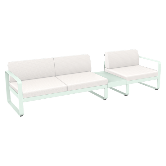Fermob Bellevie Modular Sofa Composition 1B – Ice Mint frame with Pearl fabric cushions