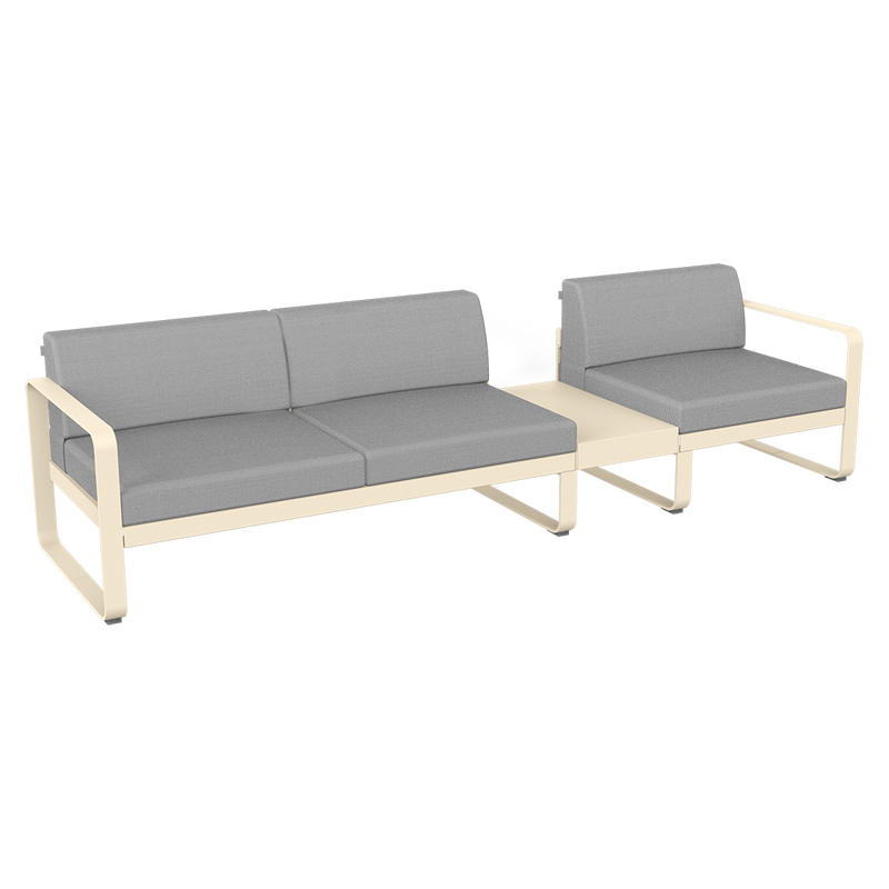 Load image into Gallery viewer, Fermob Bellevie Modular Sofa Composition 1B – Latte Beige frame with Flannel Grey fabric cushions
