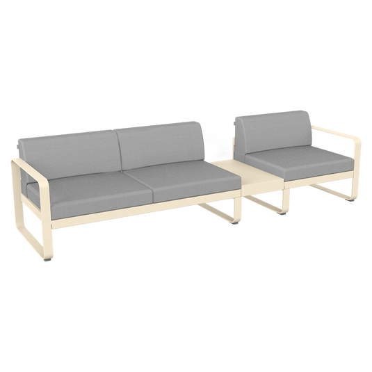 Fermob Bellevie Modular Sofa Composition 1B – Latte Beige frame with Flannel Grey fabric cushions