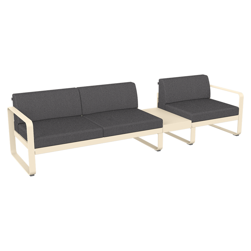 Load image into Gallery viewer, Fermob Bellevie Modular Sofa Composition 1B – Latte Beige frame with Graphite Grey fabric cushions
