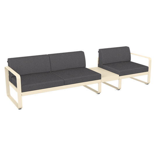 Fermob Bellevie Modular Sofa Composition 1B – Latte Beige frame with Graphite Grey fabric cushions