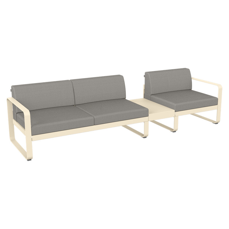 Load image into Gallery viewer, Fermob Bellevie Modular Sofa Composition 1B – Latte Beige frame with Grey Taupe fabric cushions
