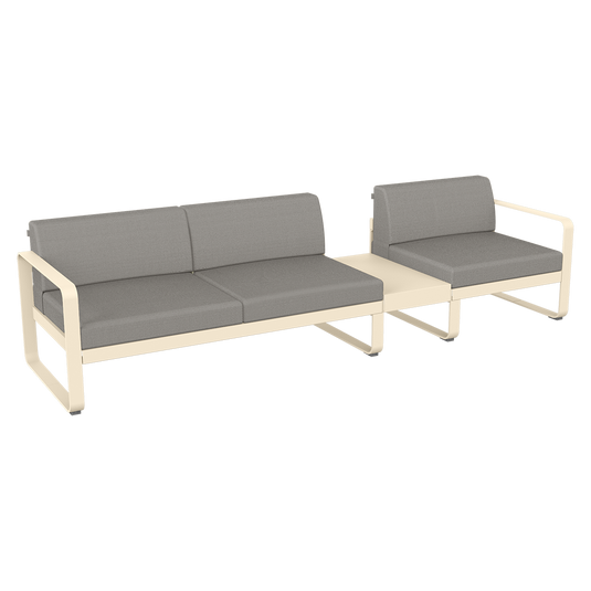 Fermob Bellevie Modular Sofa Composition 1B – Latte Beige frame with Grey Taupe fabric cushions