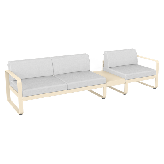 Fermob Bellevie Modular Sofa Composition 1B – Latte Beige frame with Off-White fabric cushions