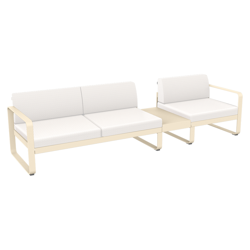 Load image into Gallery viewer, Fermob Bellevie Modular Sofa Composition 1B – Latte Beige frame with Pearl fabric cushions
