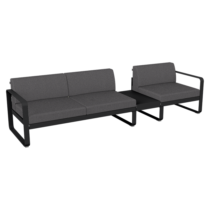 Load image into Gallery viewer, Fermob Bellevie Modular Sofa Composition 1B – Liquorice frame with Graphite Grey fabric cushions
