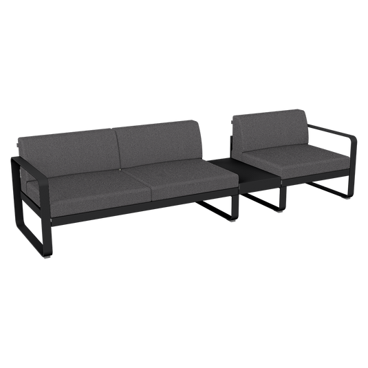 Fermob Bellevie Modular Sofa Composition 1B – Liquorice frame with Graphite Grey fabric cushions