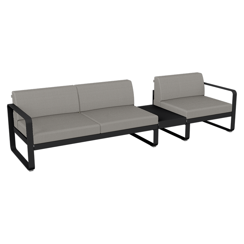 Load image into Gallery viewer, Fermob Bellevie Modular Sofa Composition 1B – Liquorice frame with Grey Taupe fabric cushions
