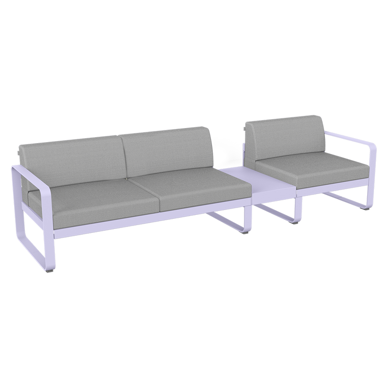Load image into Gallery viewer, Fermob Bellevie Modular Sofa Composition 1B – Marshmallow frame with Flannel Grey fabric cushions

