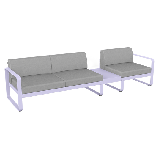Fermob Bellevie Modular Sofa Composition 1B – Marshmallow frame with Flannel Grey fabric cushions