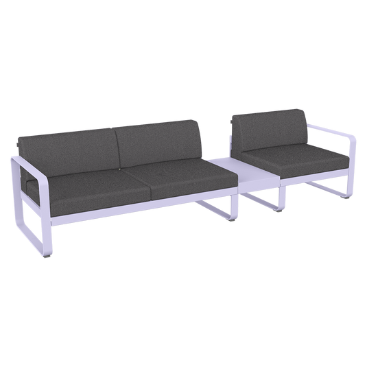 Fermob Bellevie Modular Sofa Composition 1B – Marshmallow frame with Graphite Grey fabric cushions